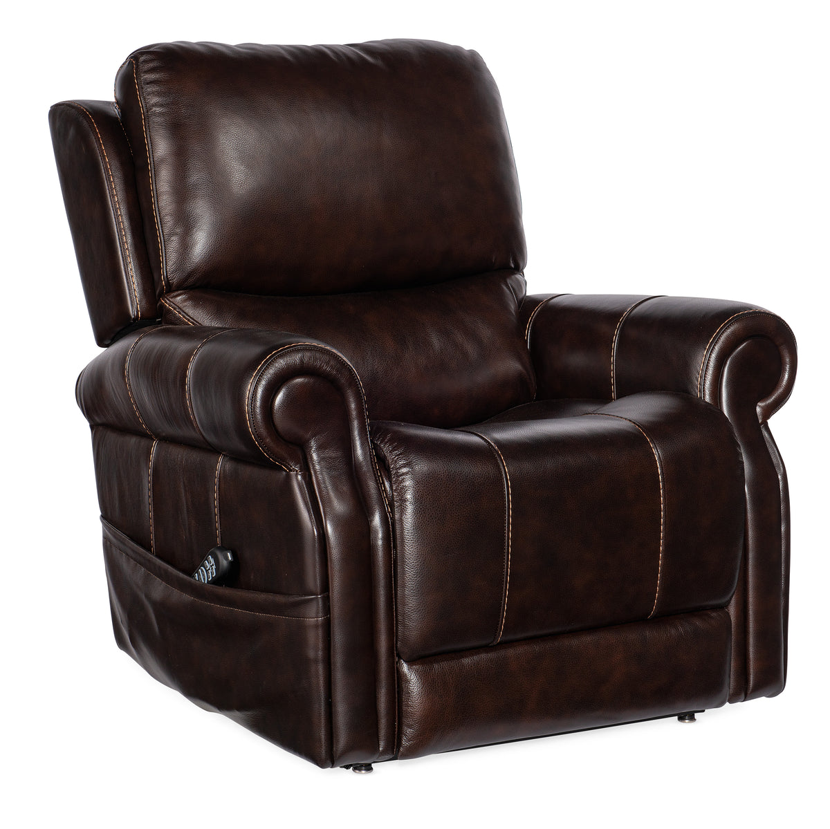 a brown leather recliner chair