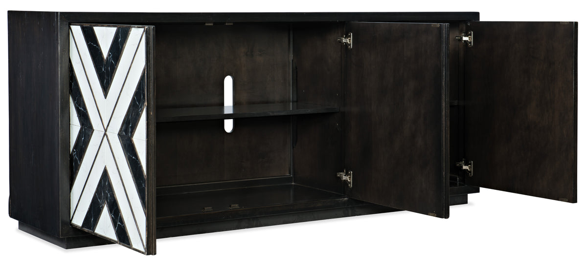 a black cabinet with a shelf