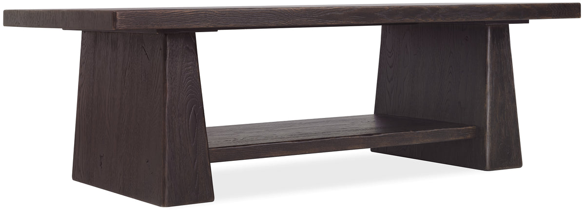 a wooden table with a shelf