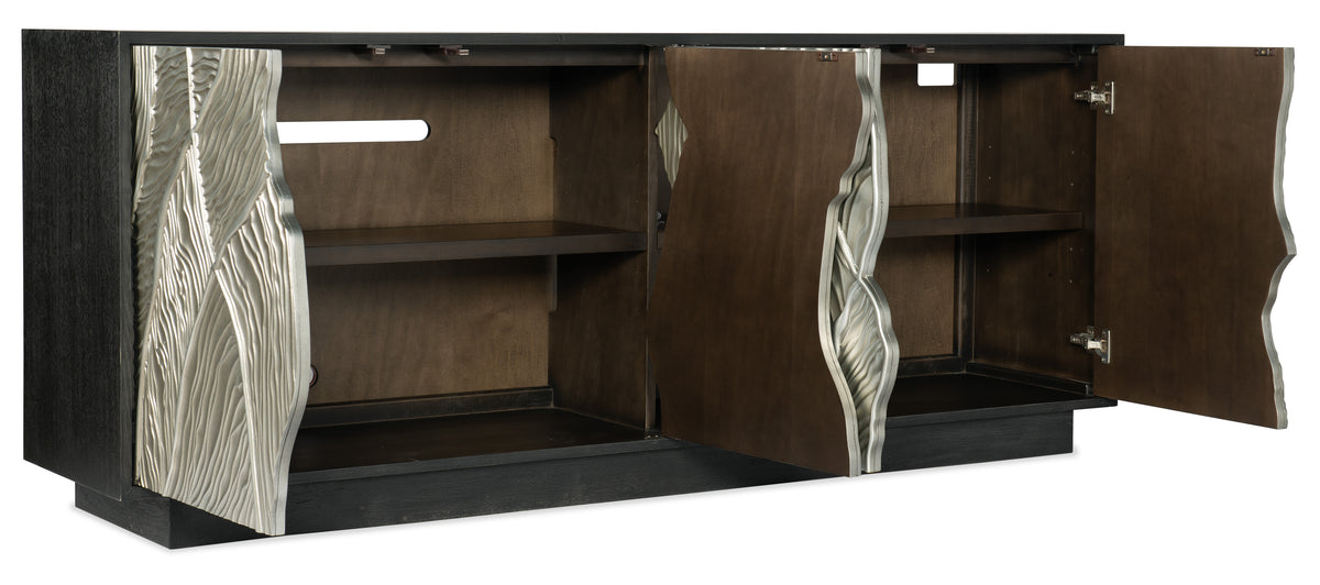 a black and silver shelf