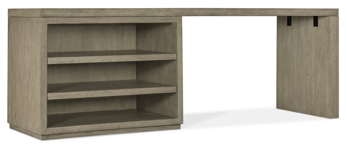 a wooden shelf with a flap