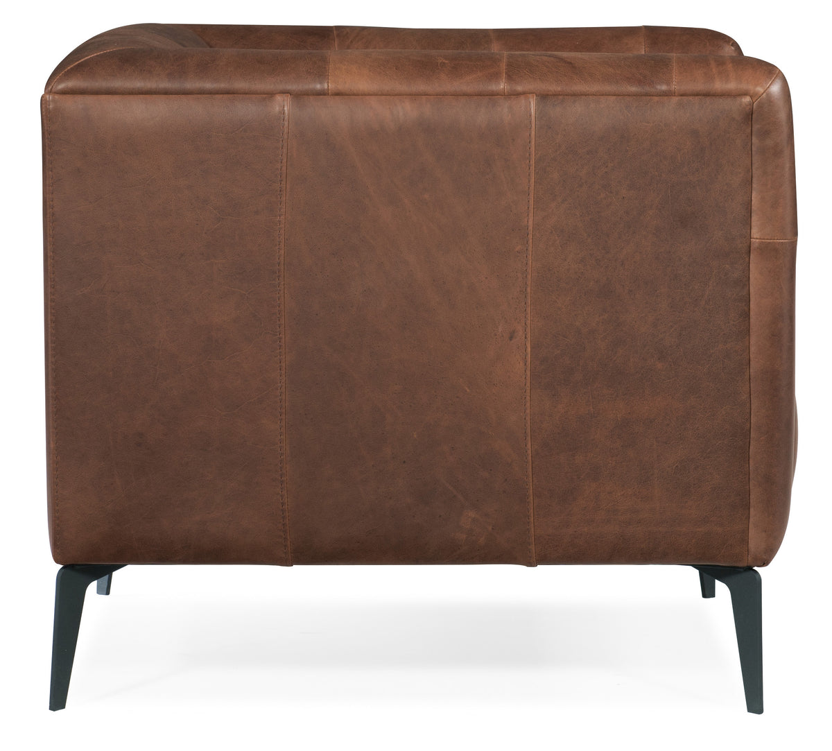 the back of a brown leather ottoman