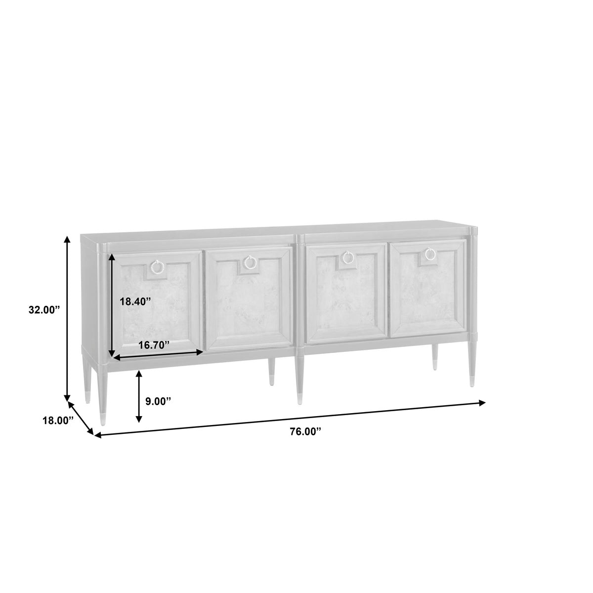 a white cabinet with sizes and measurements