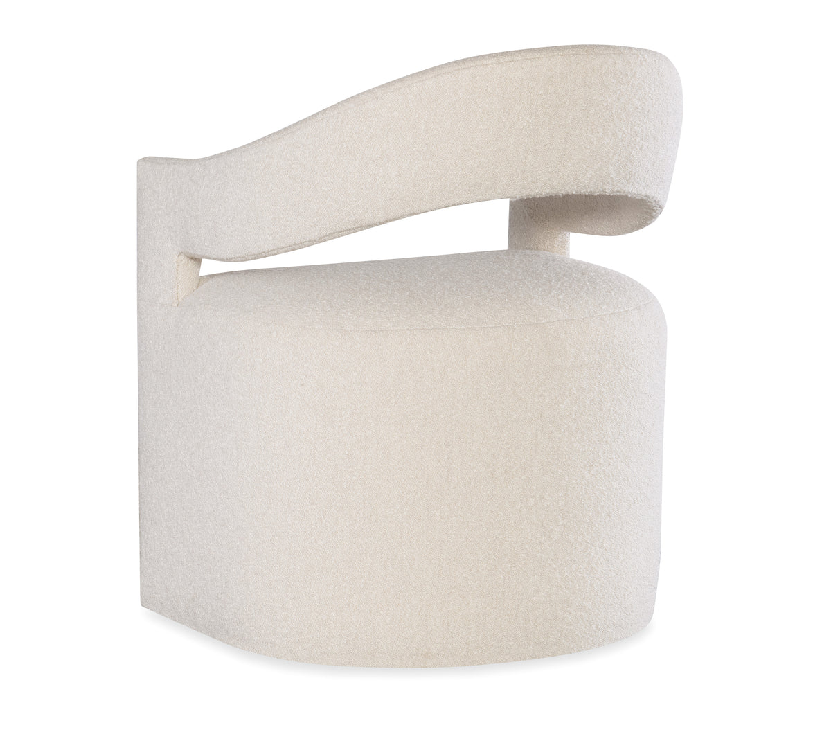 a white chair with a curved arm