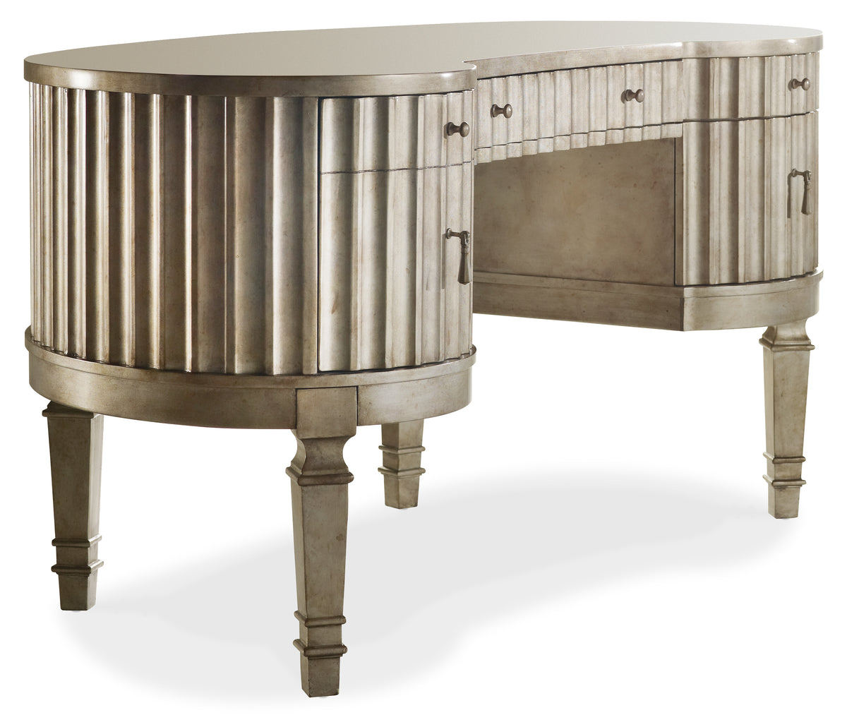 a desk with drawers and a white background