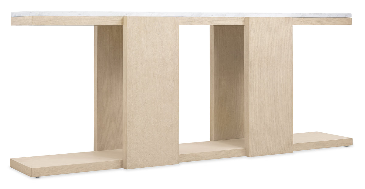 a white wooden shelf with a marble top