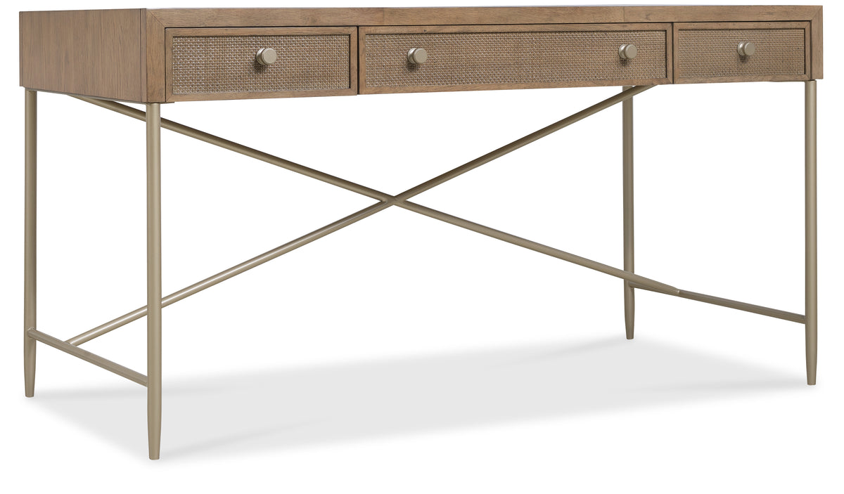 a brown table with drawers