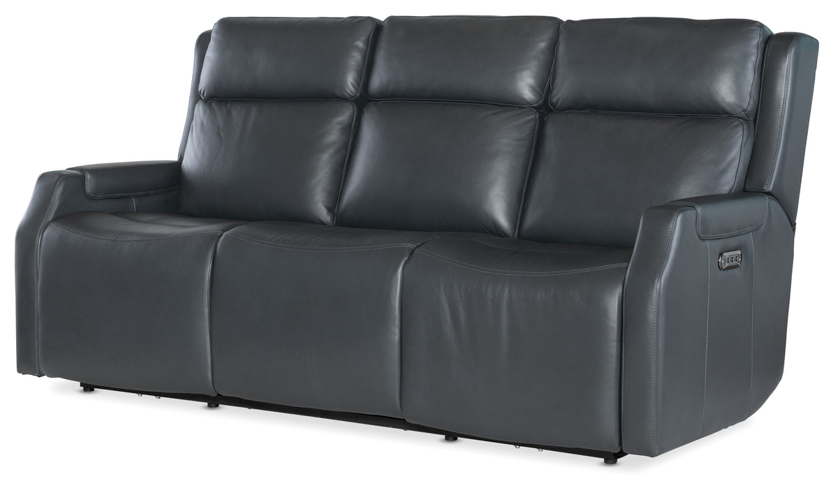 a black leather couch with two arms