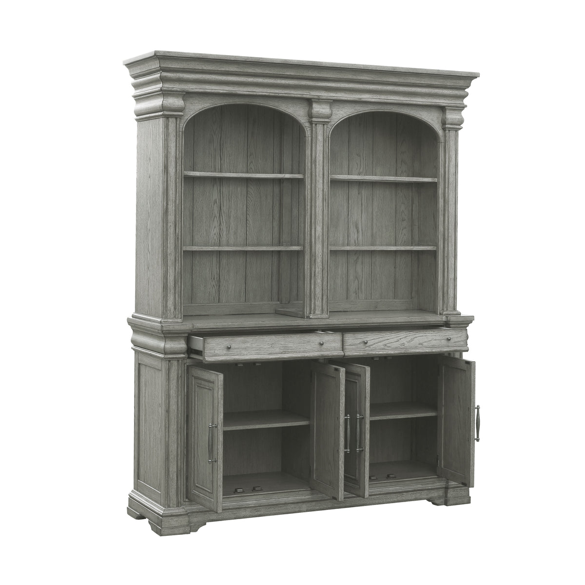 a wooden cabinet with open shelves