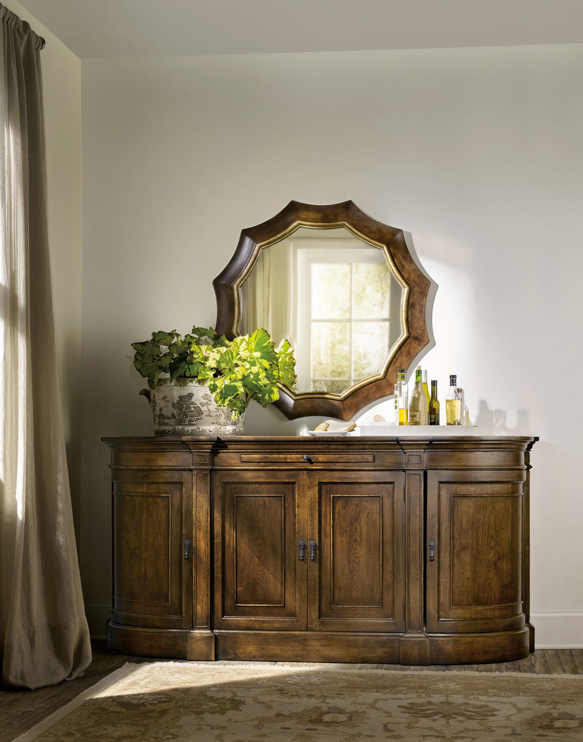 a mirror on a dresser