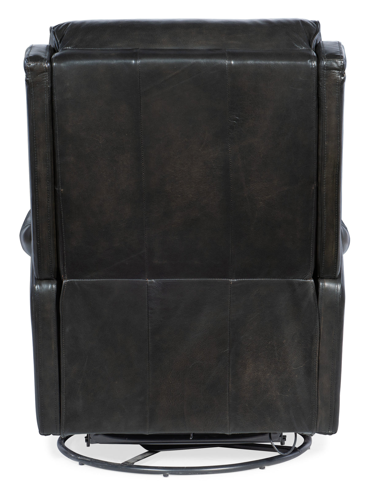 the back of a black leather chair