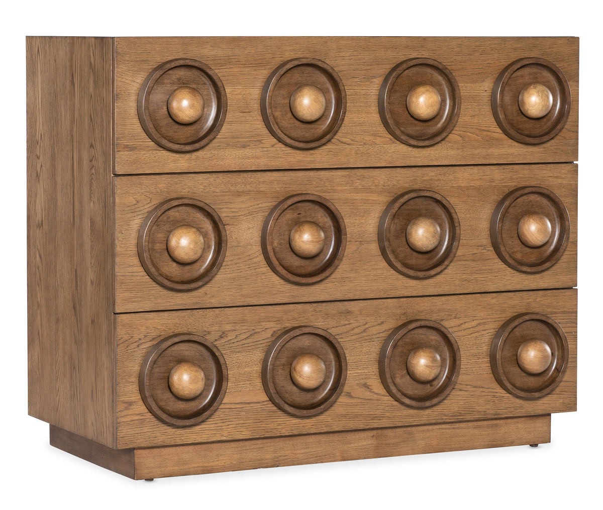 a wooden chest of drawers with round knobs