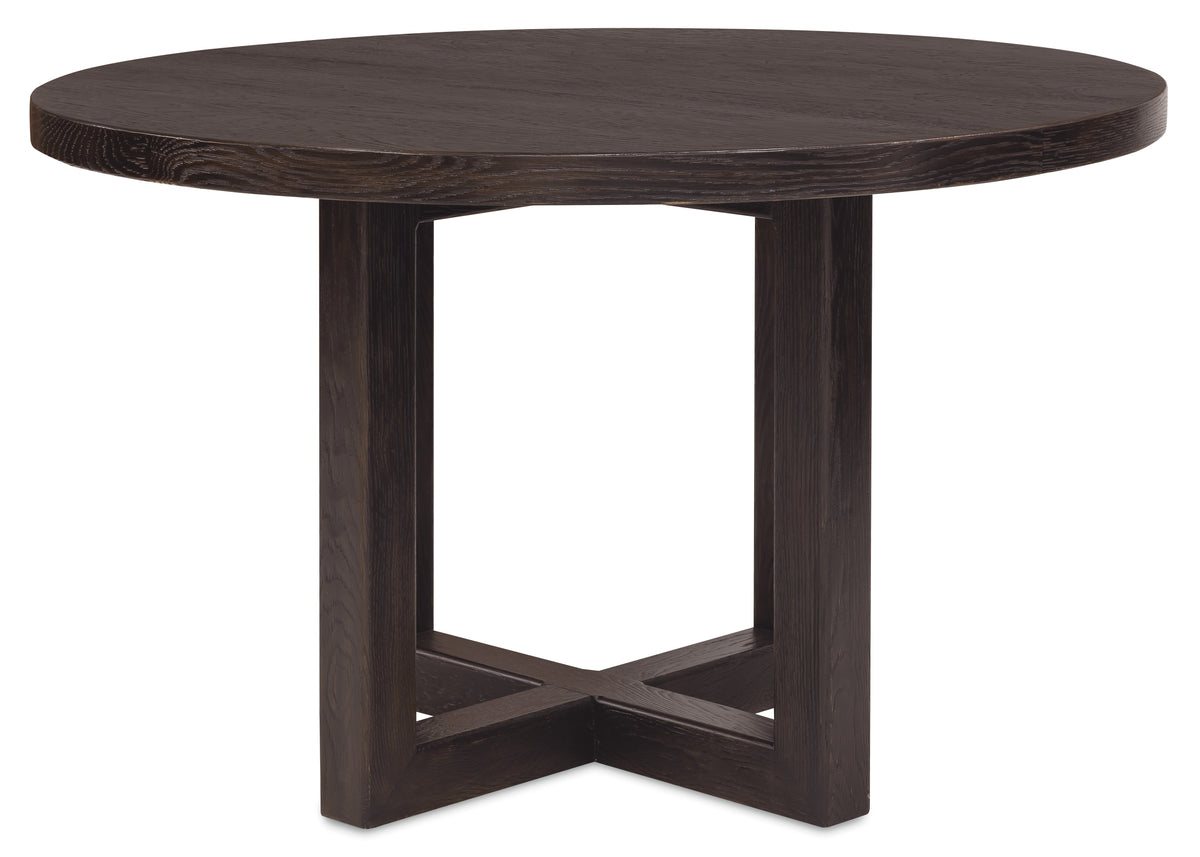 a round wooden table with a white background