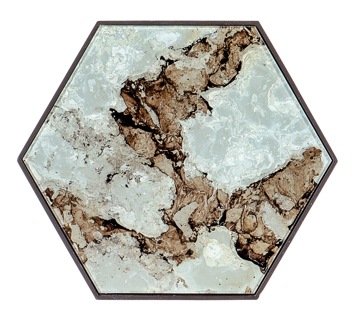 a hexagon shaped stone with brown and white marble