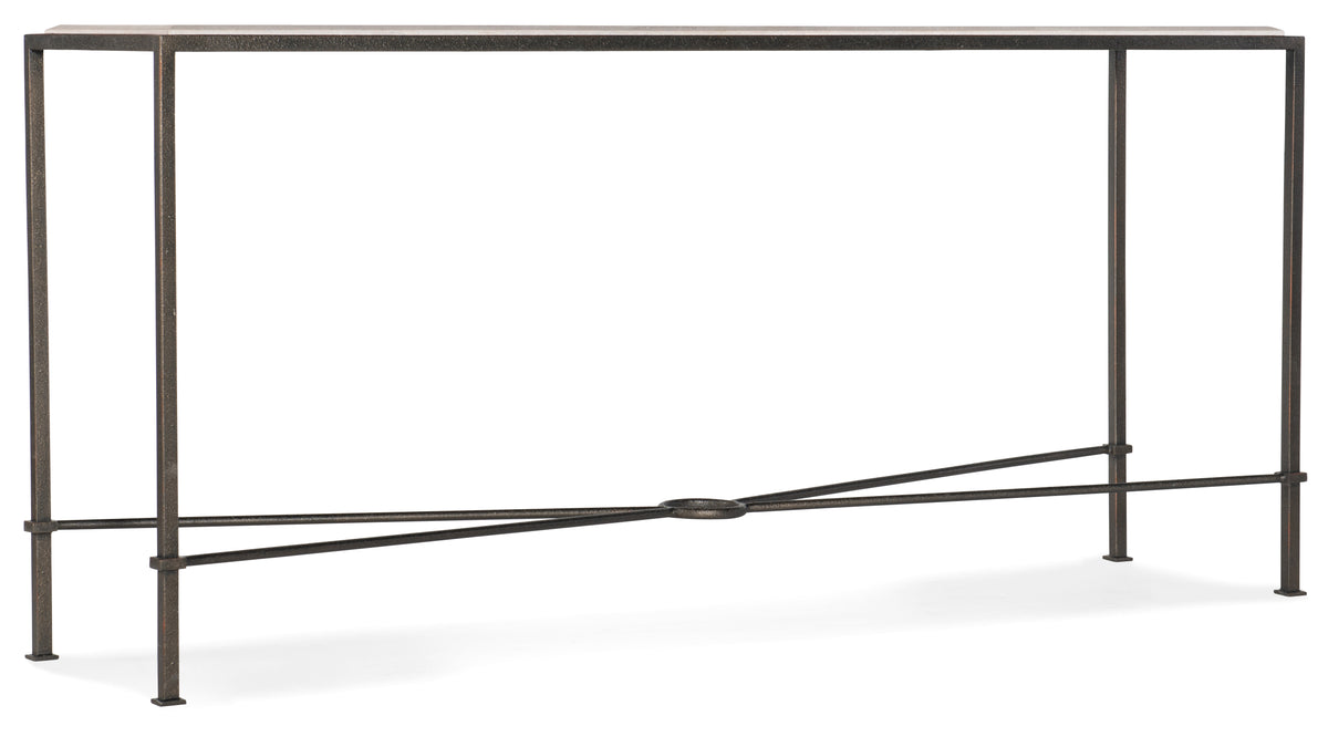 a table with a metal frame