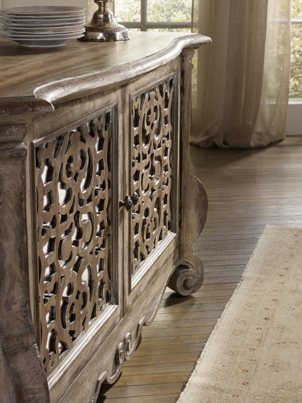 a close up of a wooden cabinet