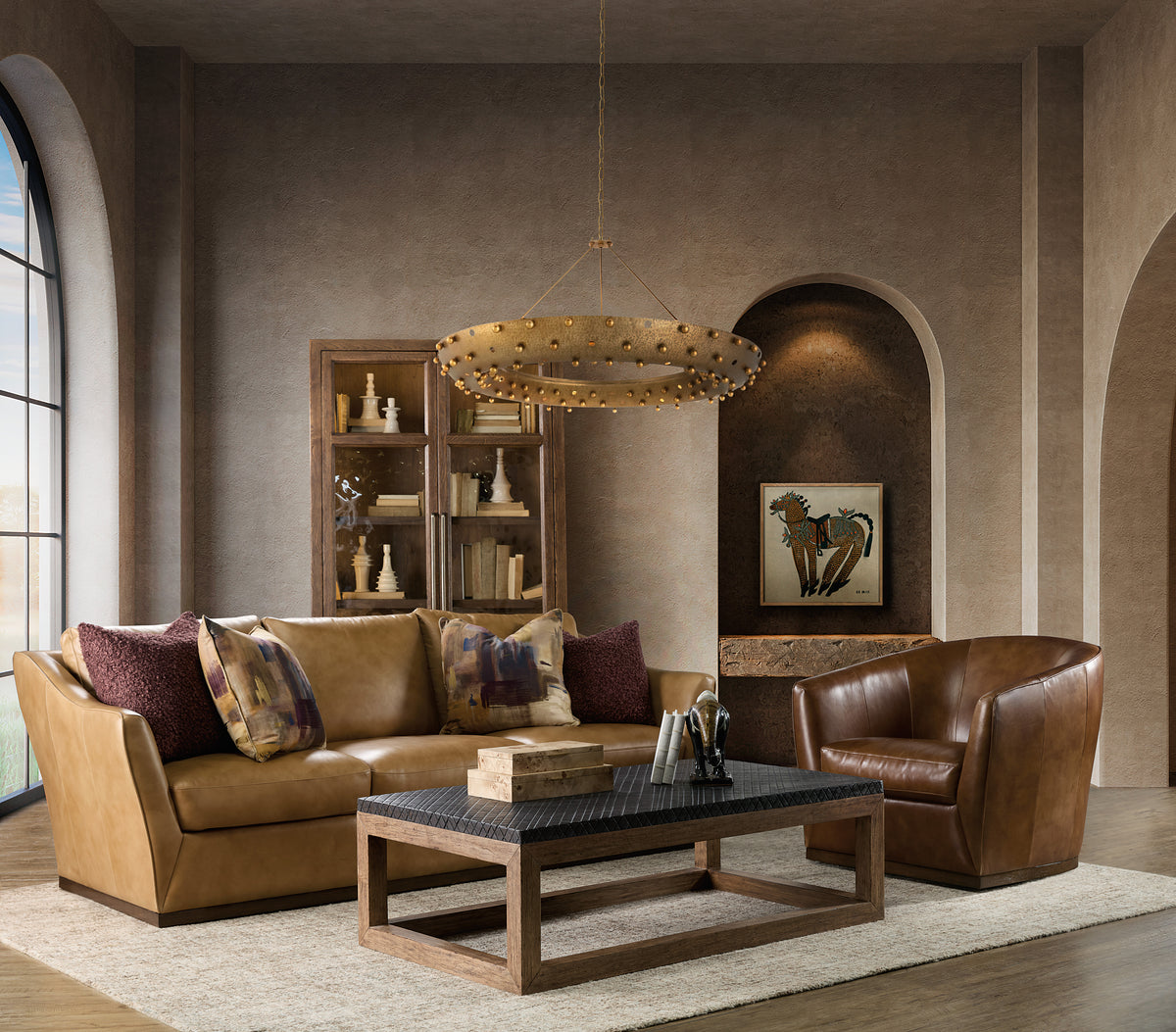 a living room with a couch and a coffee table