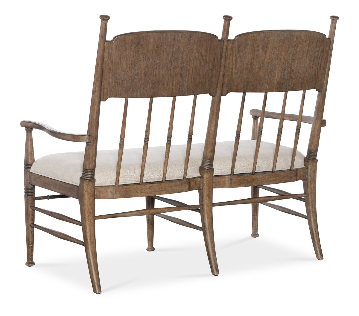 a wooden bench with two backrests