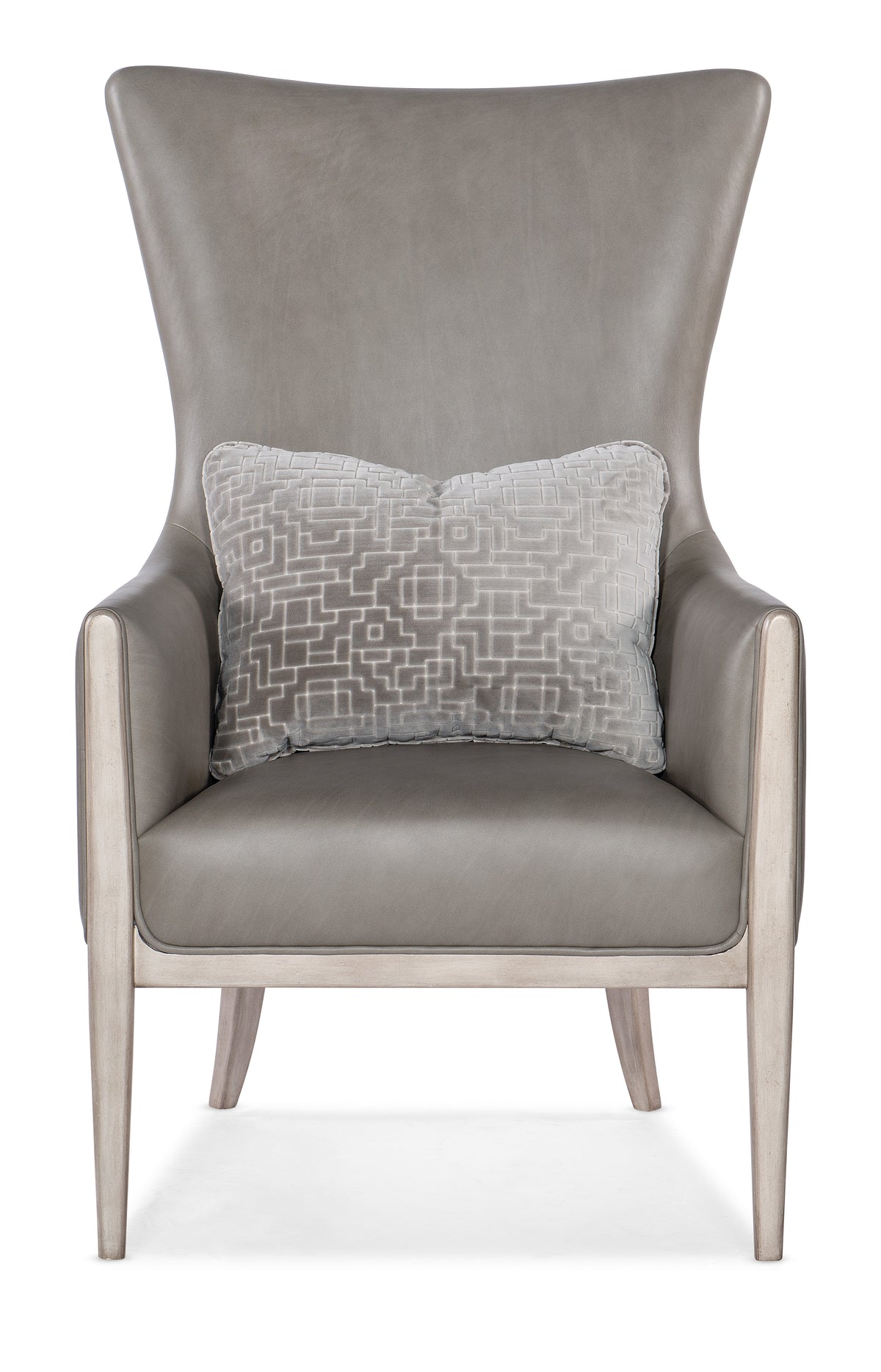 a grey chair with a pillow