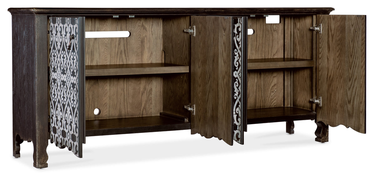 a wooden cabinet with a door open