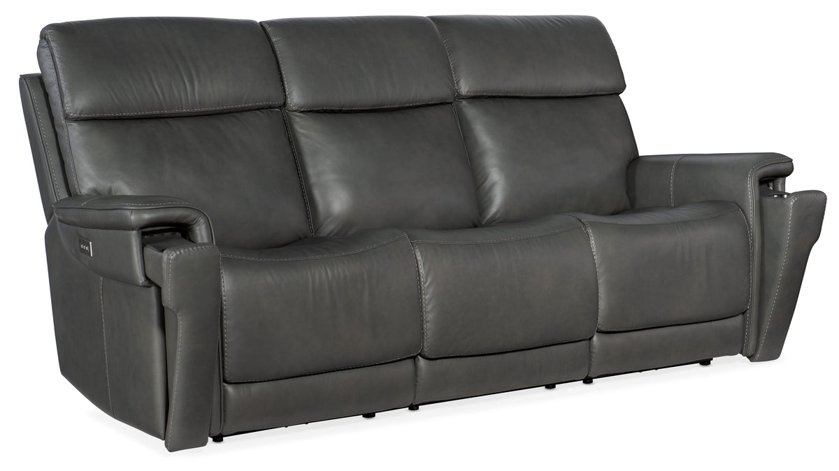 a grey leather couch with white background