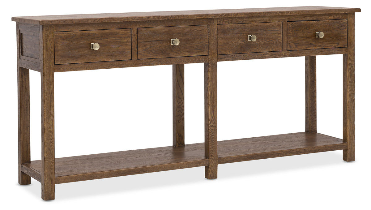 a wooden table with drawers