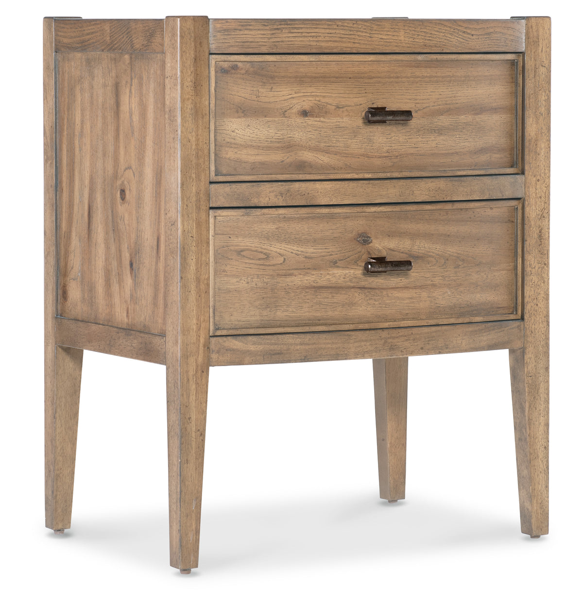 a wooden nightstand with two drawers