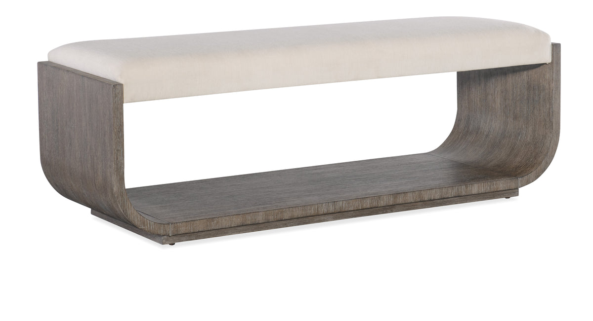 a bench with a white fabric top