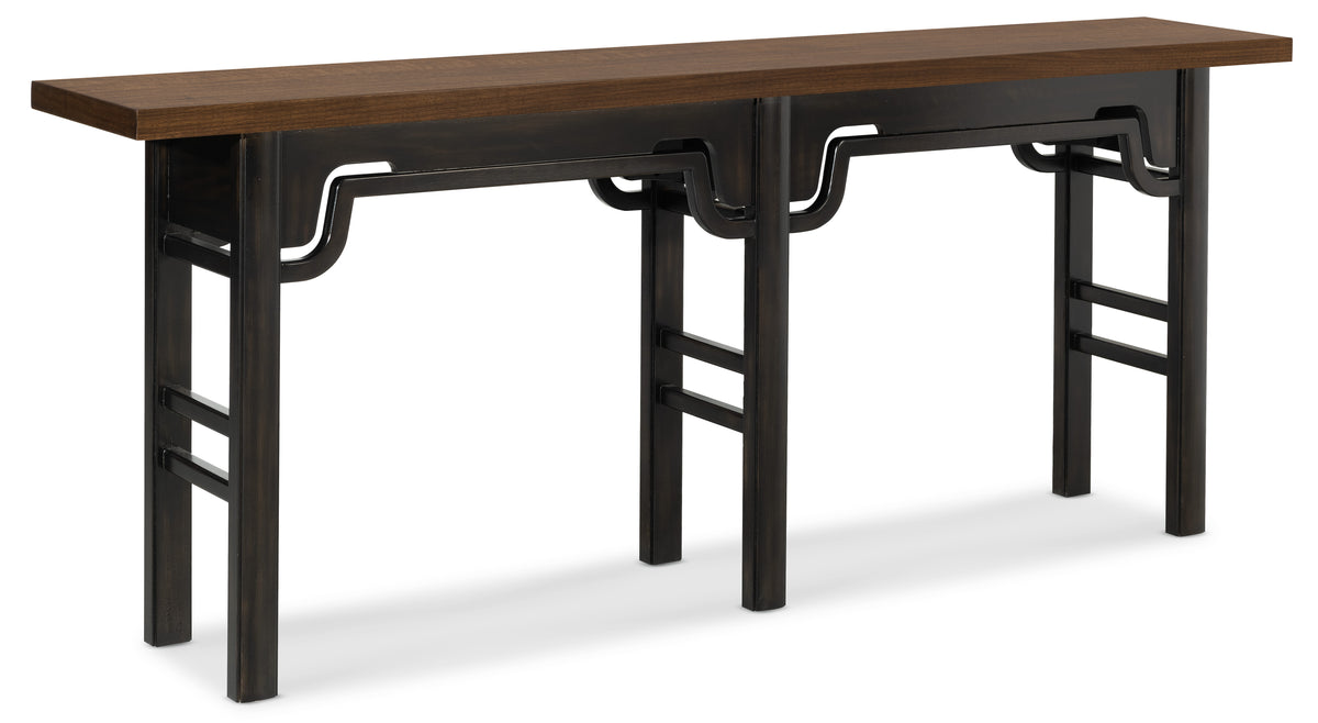 a table with a wooden top