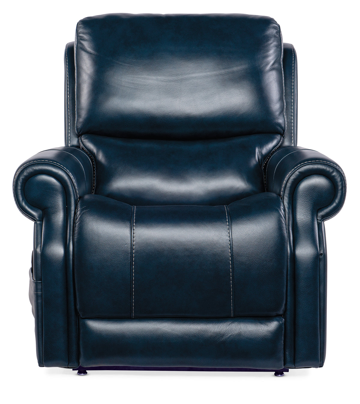 a blue leather recliner chair