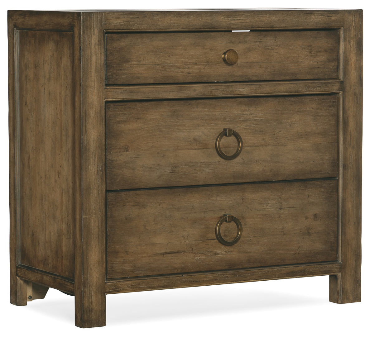 a wooden dresser with three drawers