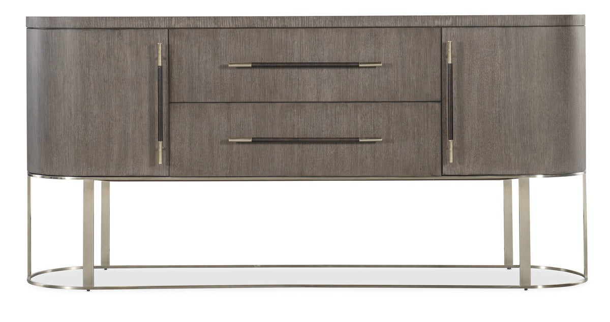a brown dresser with black handles