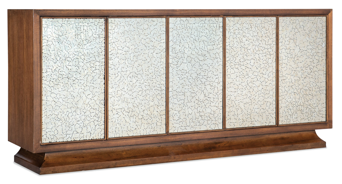 a wooden cabinet with glass panels