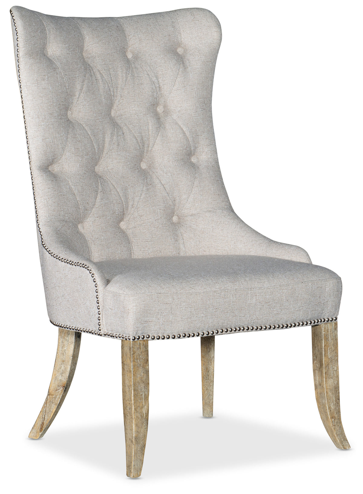 a white chair with wooden legs
