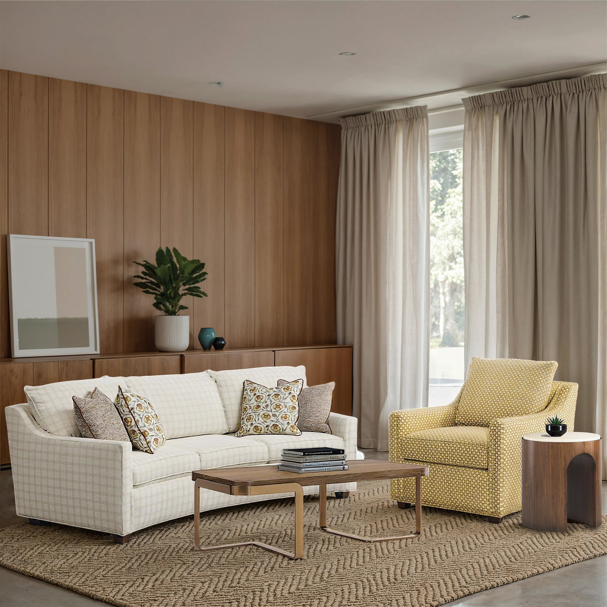 a living room with a couch and a coffee table