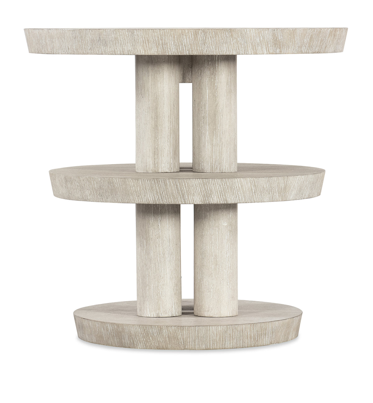 a white round shelf with three tiers