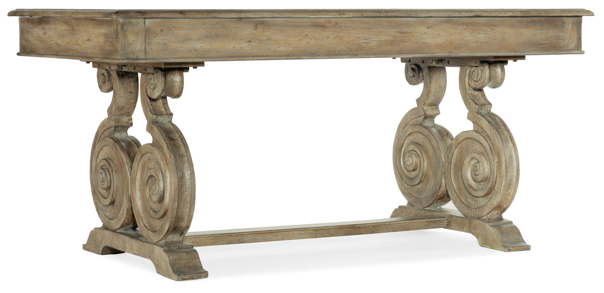 a wooden table with spiral designs