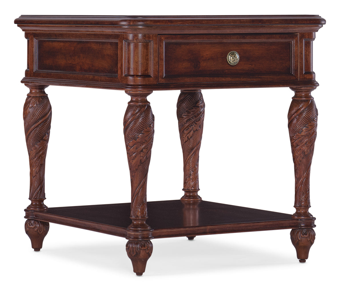 a brown end table with legs