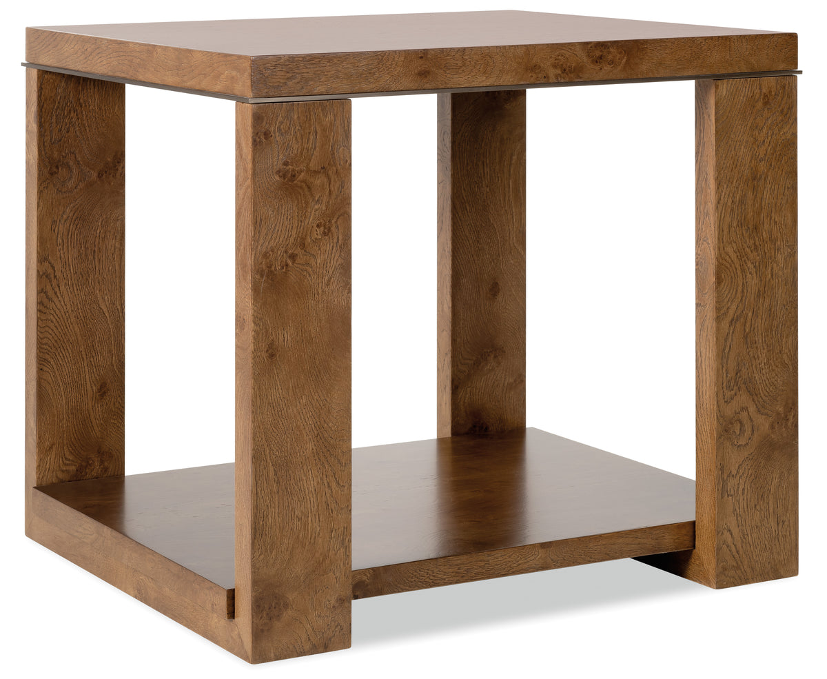a brown table with a shelf