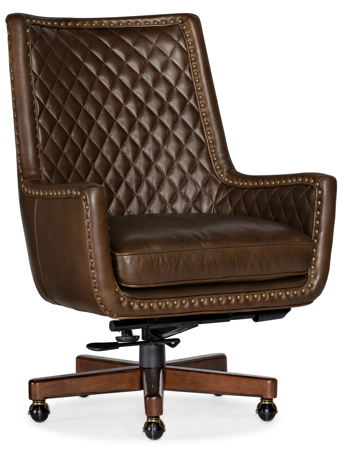 a brown leather chair with a white background
