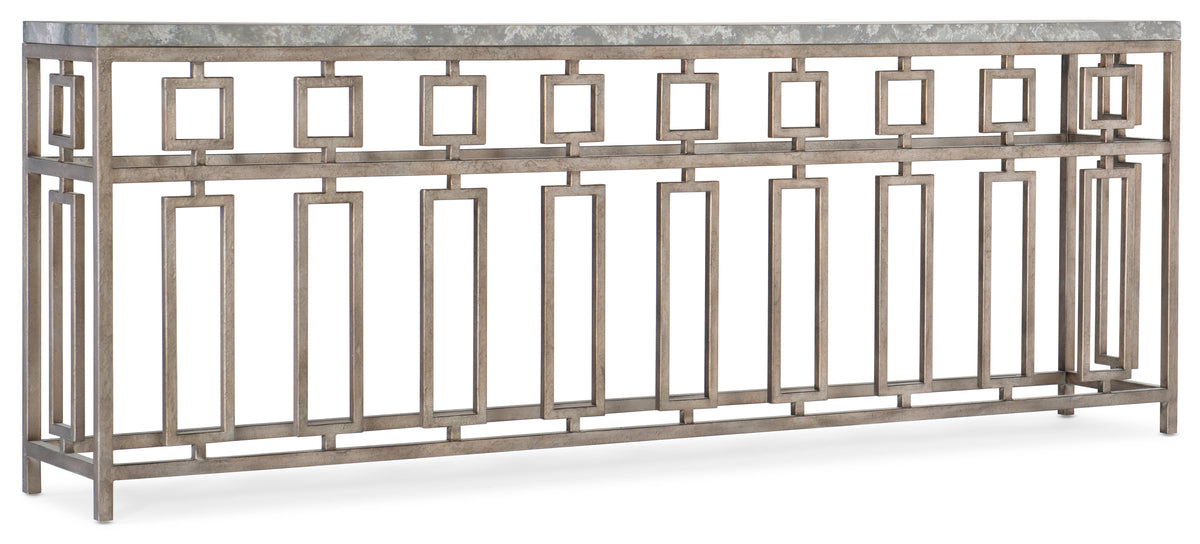 a metal railing with a stone top