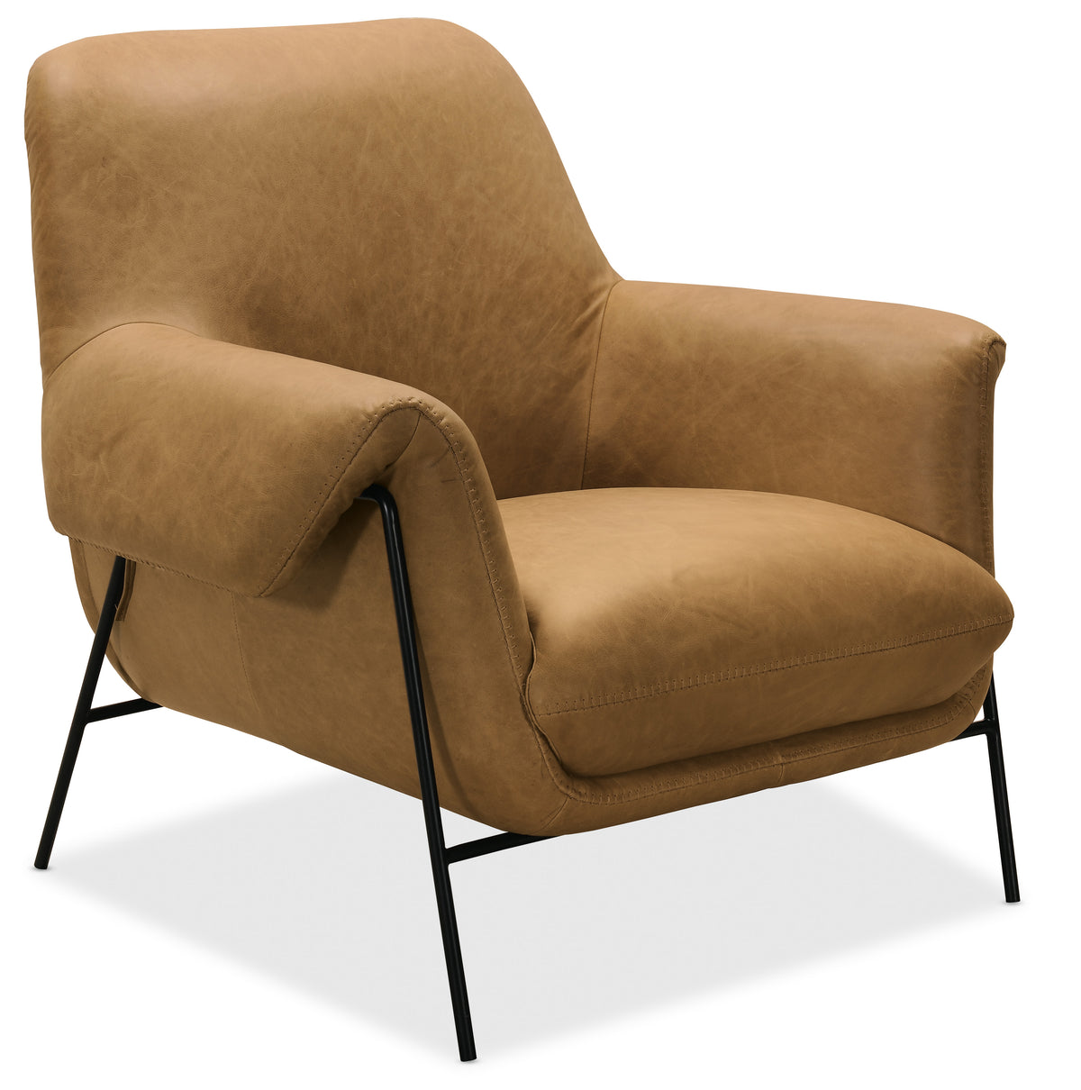 a brown leather chair with black legs