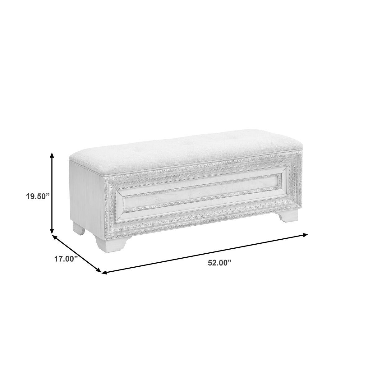 a white bench with dimensions