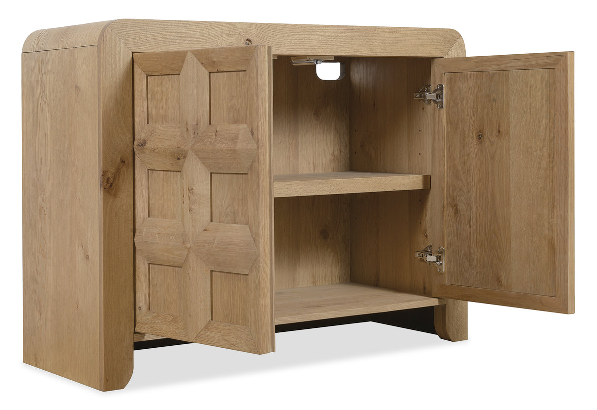 a wooden cabinet with open doors