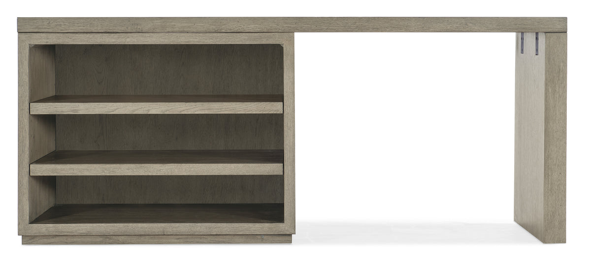 a wooden shelf with a door open