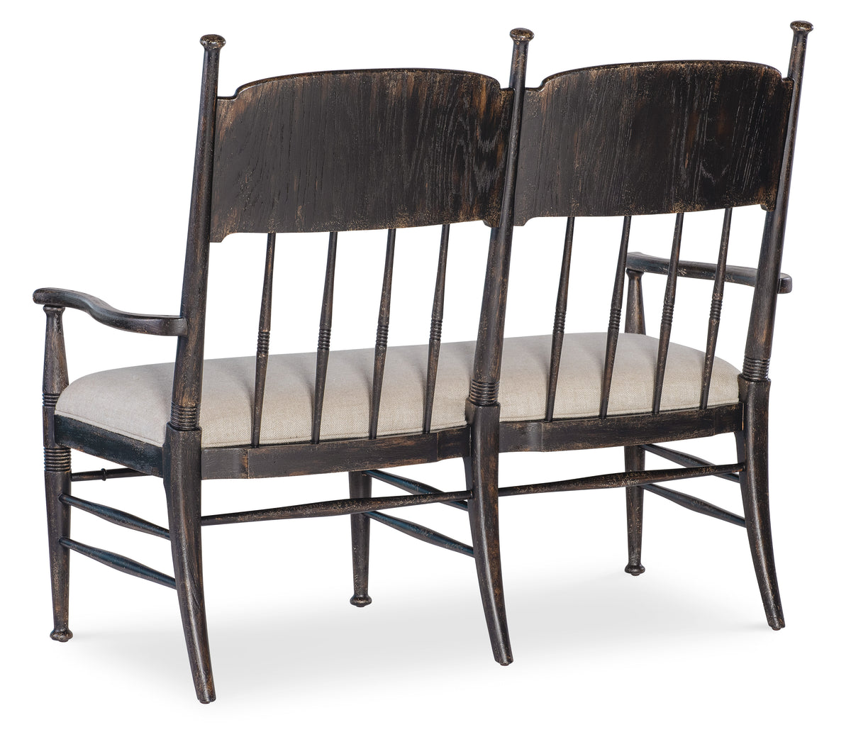 a black bench with two backrests