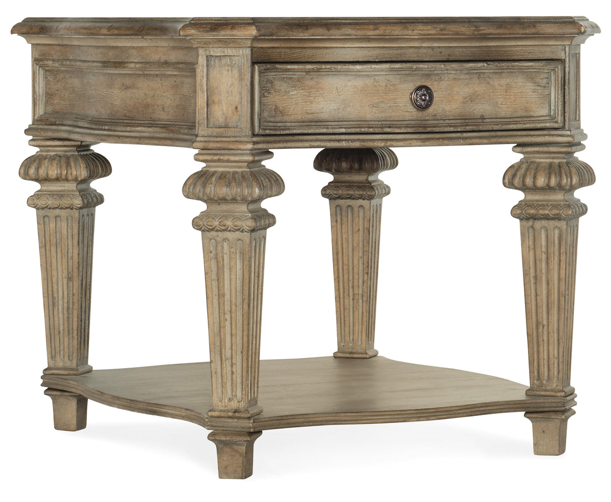 a wooden table with columns