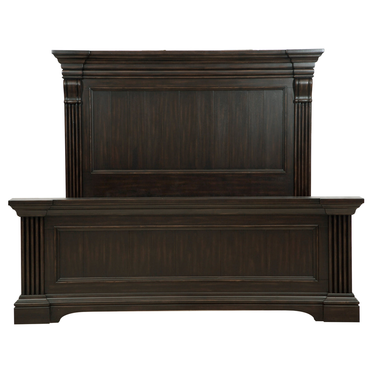 a brown wooden bed frame