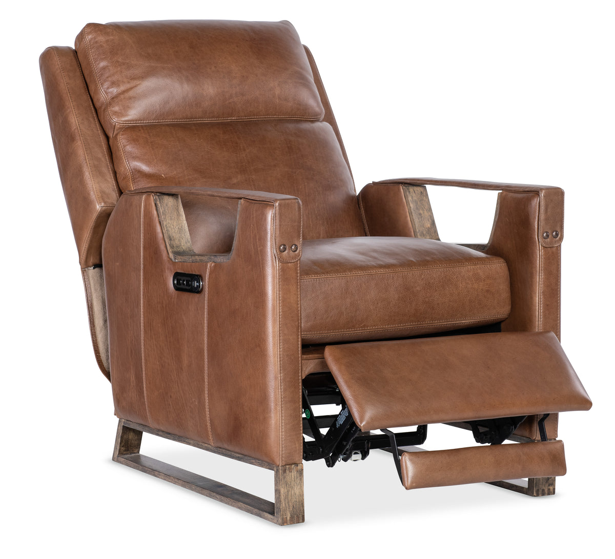 a brown leather recliner chair