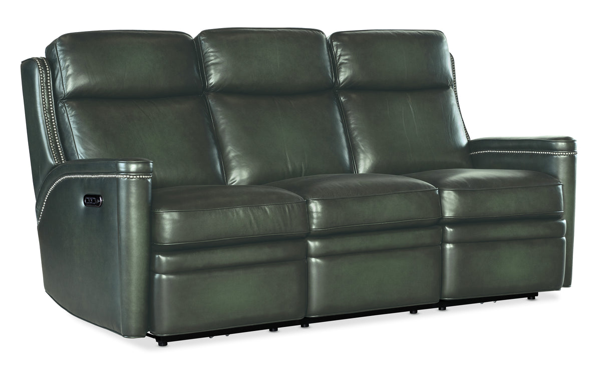 a black leather couch with armrests